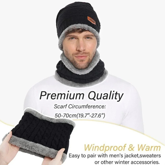 Unisex Winter Beanie Hat Scarf Set Warm Knit Hats Cap Neck Warmer - Picture 5 of 6